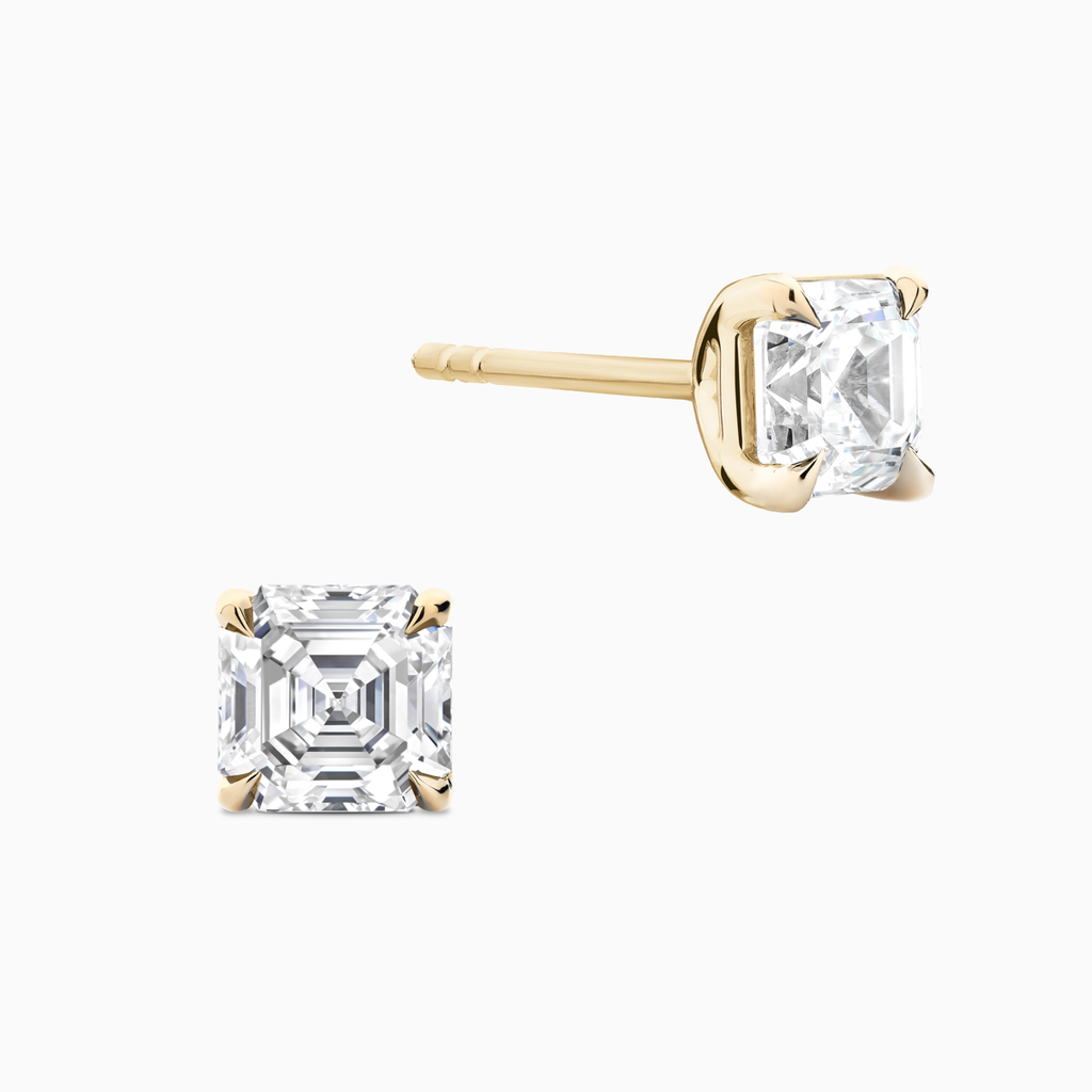 The Ecksand Asscher-Cut Diamond Stud Earrings with Eagle Claws shown with Natural VS2+/ F+ in 14k Yellow Gold