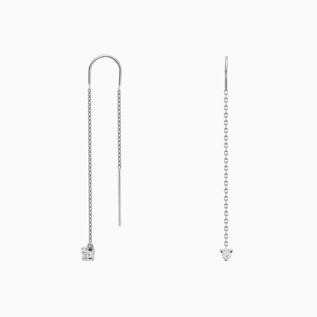 The Ecksand Three-Prong Diamond Dangle Earrings shown with Natural VS2+/ F+ in 14k White Gold