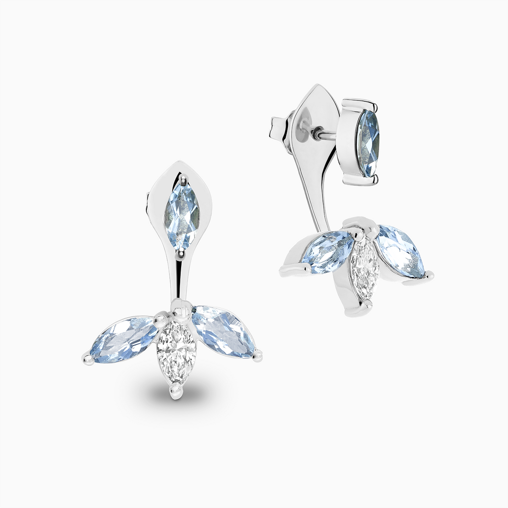 Ecksand's Diamond and Aquamarine Jacket Earrings in 18k White Gold, Lab-grown VS2+/ F+