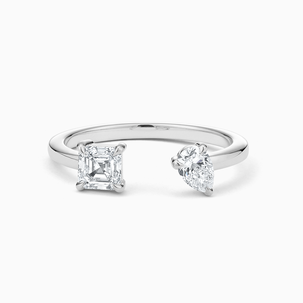 The Ecksand Pear and Asscher-Cut Diamond Ring shown with Lab-grown VS2+/ F+ in 18k White Gold