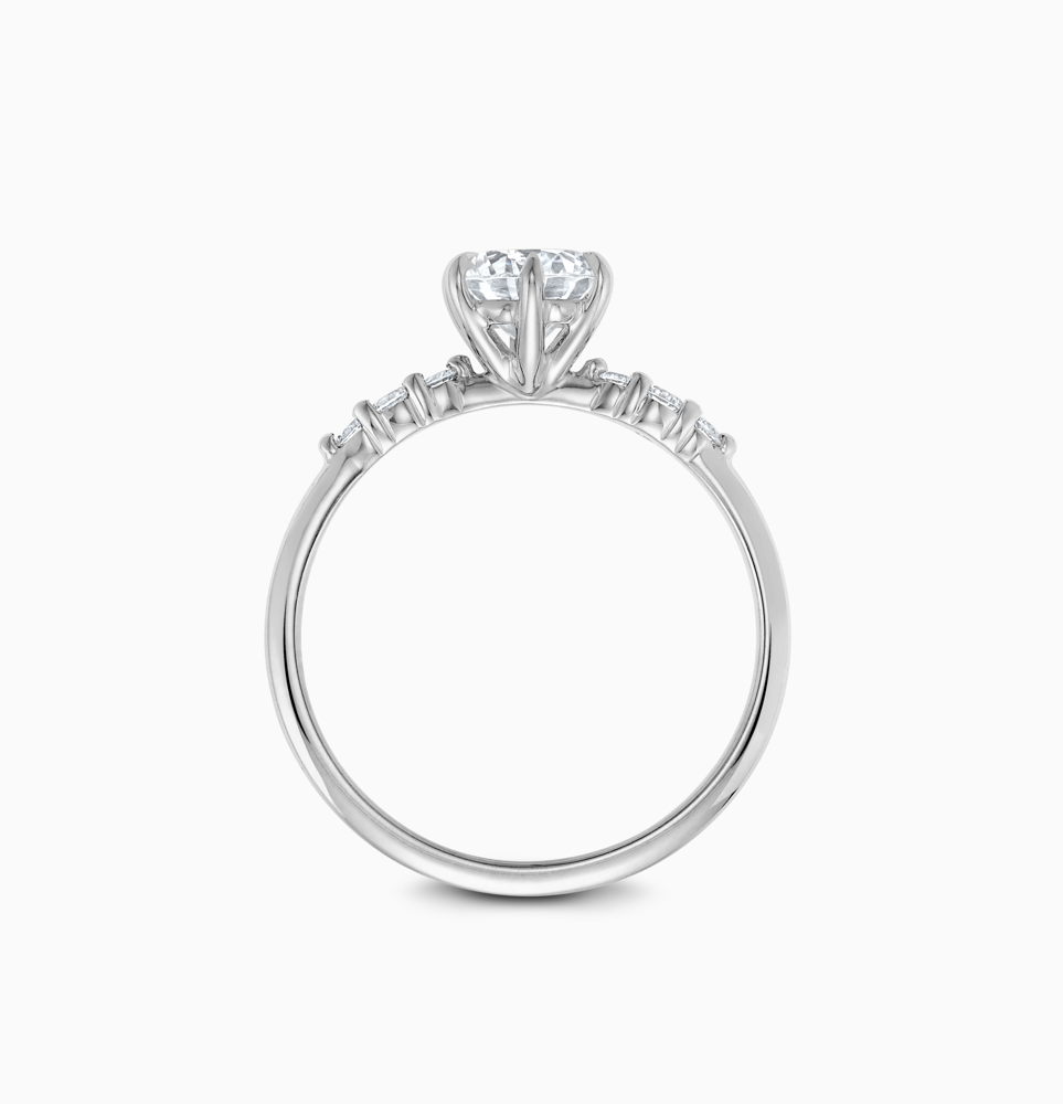 Profile view of Ecksand's Engagement Ring with Eagle Prongs and Side Diamonds in Platinum, Asscher