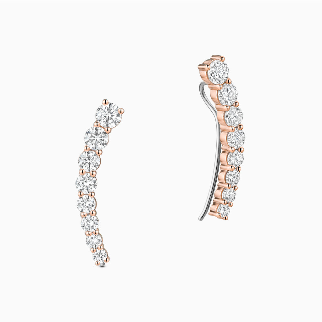 The Ecksand Tapered Diamond Crawler Earrings shown with Natural VS2+/ F+ in 14k Rose Gold