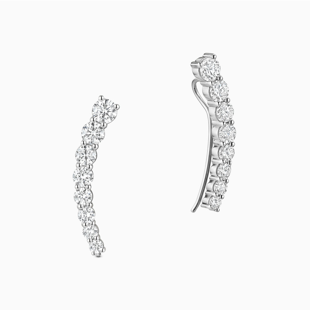 The Ecksand Tapered Diamond Crawler Earrings shown with Natural VS2+/ F+ in 14k White Gold