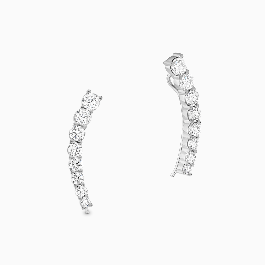 The Ecksand Tapered Diamond Crawler Earrings shown with Natural VS2+/ F+ in 14k White Gold