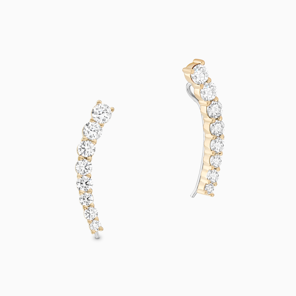 The Ecksand Tapered Diamond Crawler Earrings shown with Natural VS2+/ F+ in 14k Yellow Gold