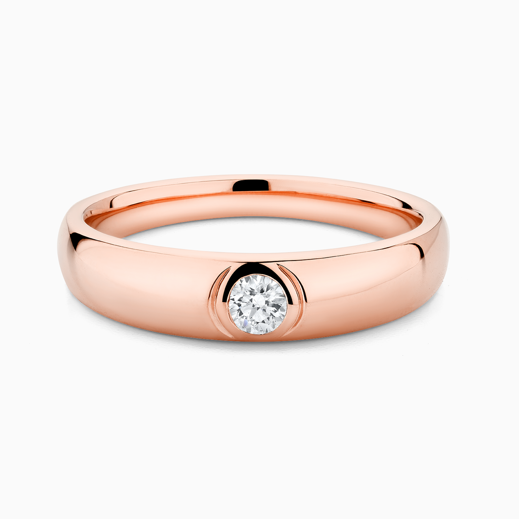 Face view of Ecksand's Flush-Set Diamond Engagement Ring in 14k Rose Gold, Natural VS2+/ F+