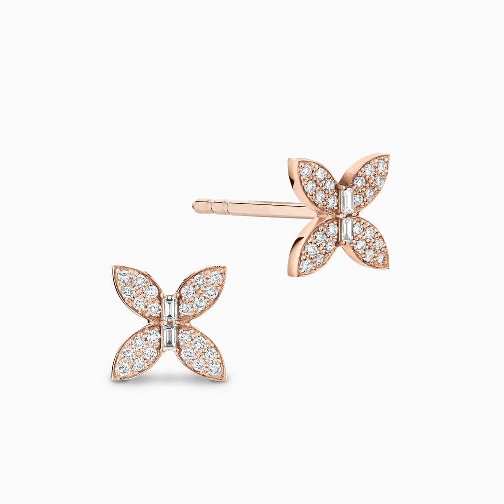 The Ecksand Butterfly Earrings with Accent Diamonds shown with Lab-grown VS2+/ F+ in 14k Rose Gold