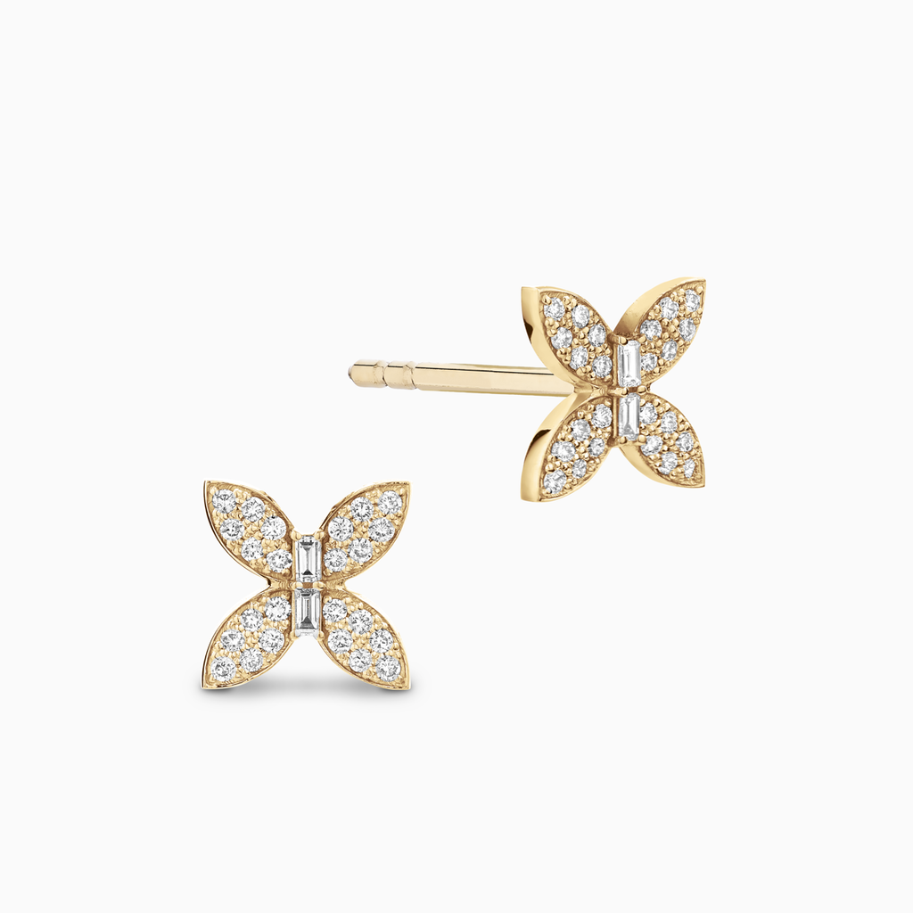 Face view of ecksand's butterfly earrings with accent diamonds