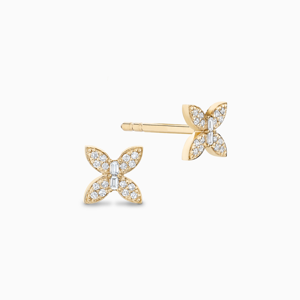 Face view of ecksand's petite butterfly earrings with accent diamonds