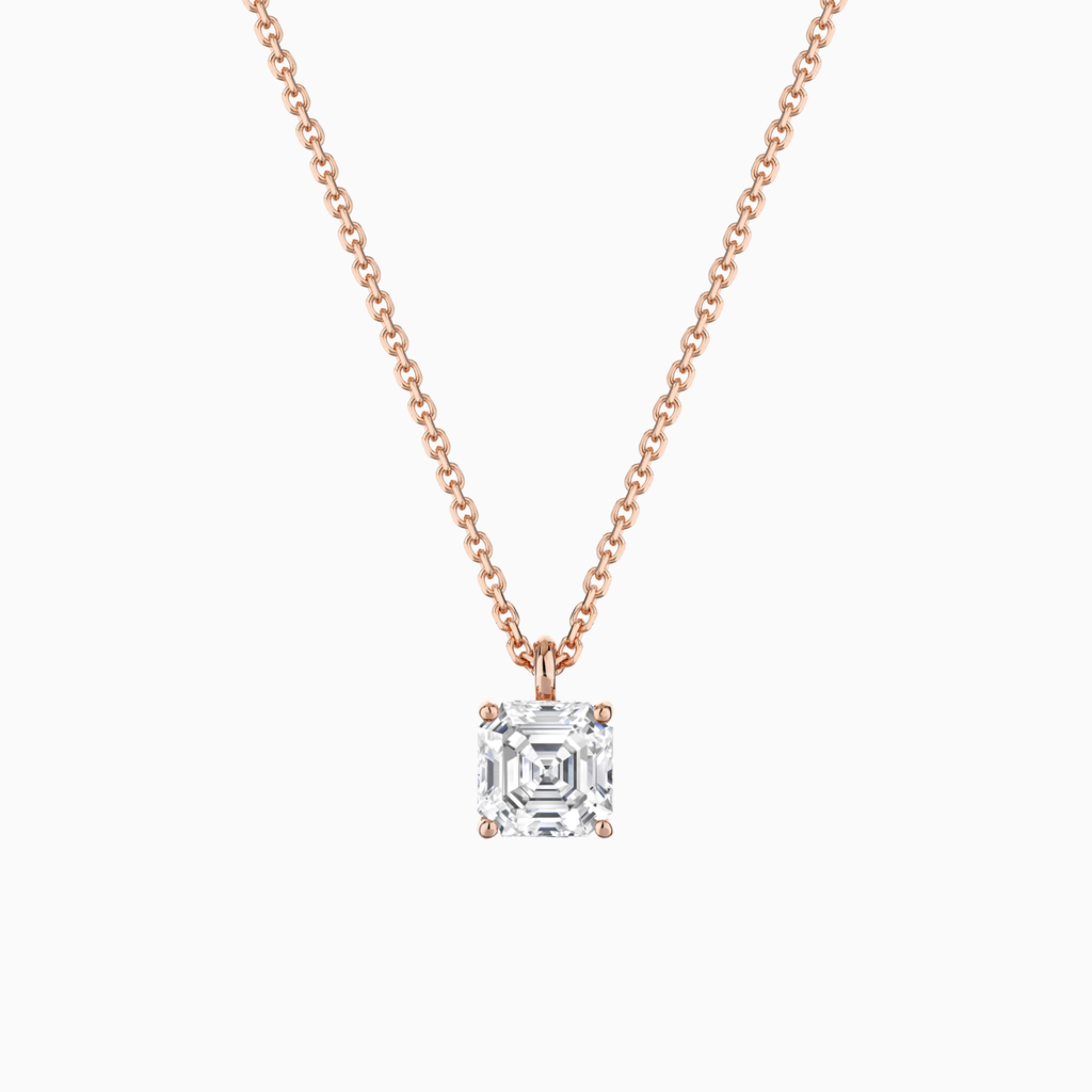 The Ecksand Asscher-Cut Diamond Pendant Necklace shown with Natural VS2+/ F+ in 14k Rose Gold