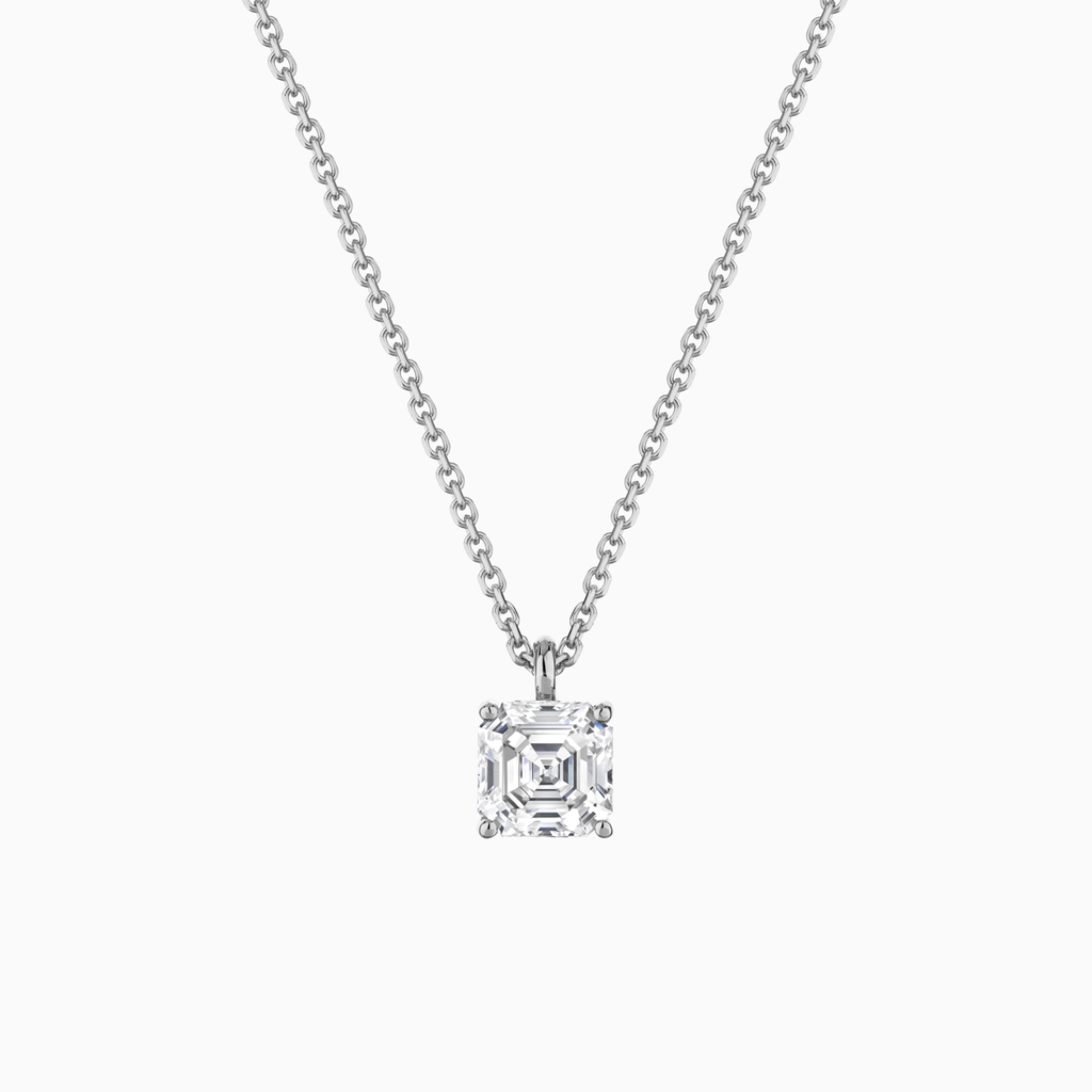 The Ecksand Asscher-Cut Diamond Pendant Necklace shown with Natural VS2+/ F+ in 14k White Gold