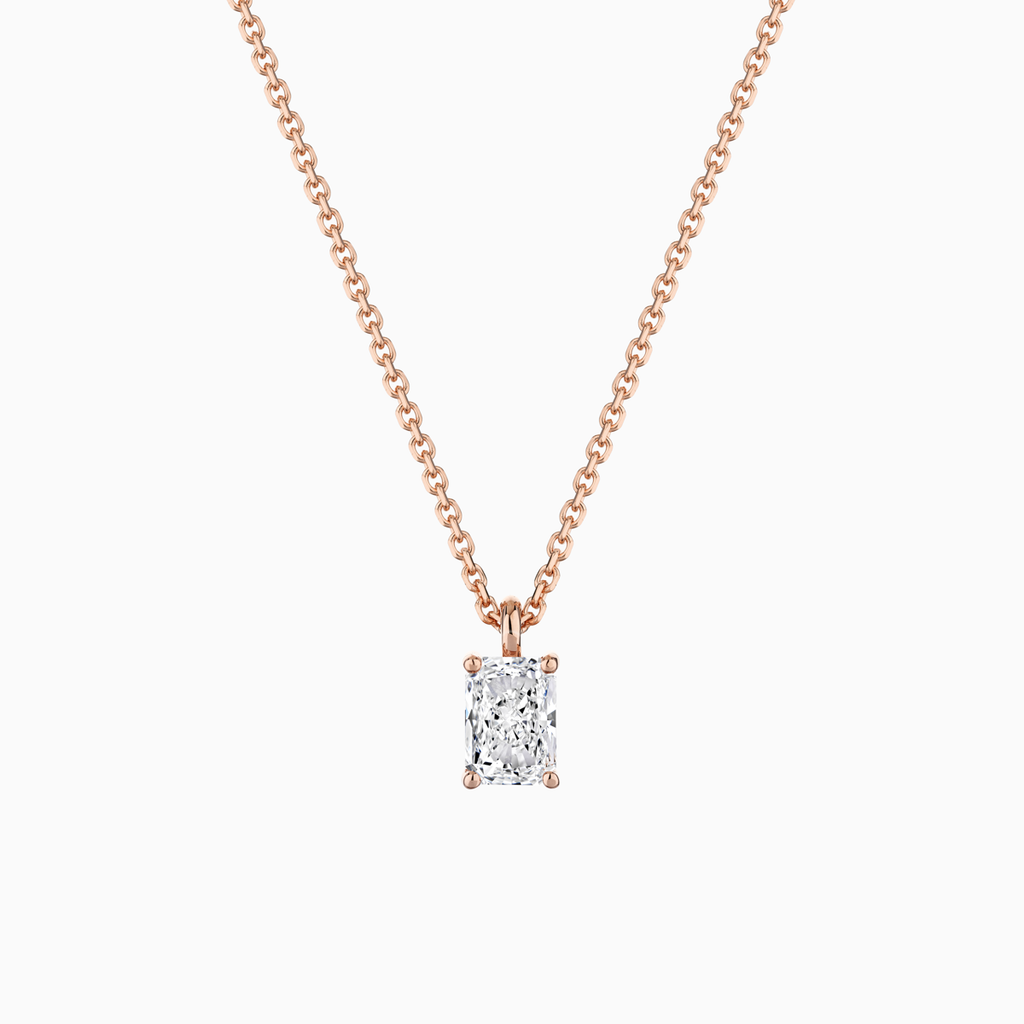 The Ecksand Radiant-Cut Diamond Pendant Necklace shown with Natural VS2+/ F+ in 14k Rose Gold