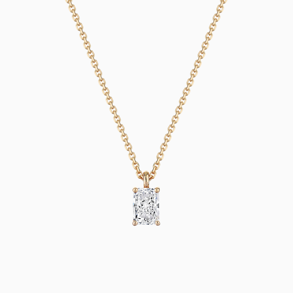 The Ecksand Radiant-Cut Diamond Pendant Necklace shown with Natural VS2+/ F+ in 14k Yellow Gold