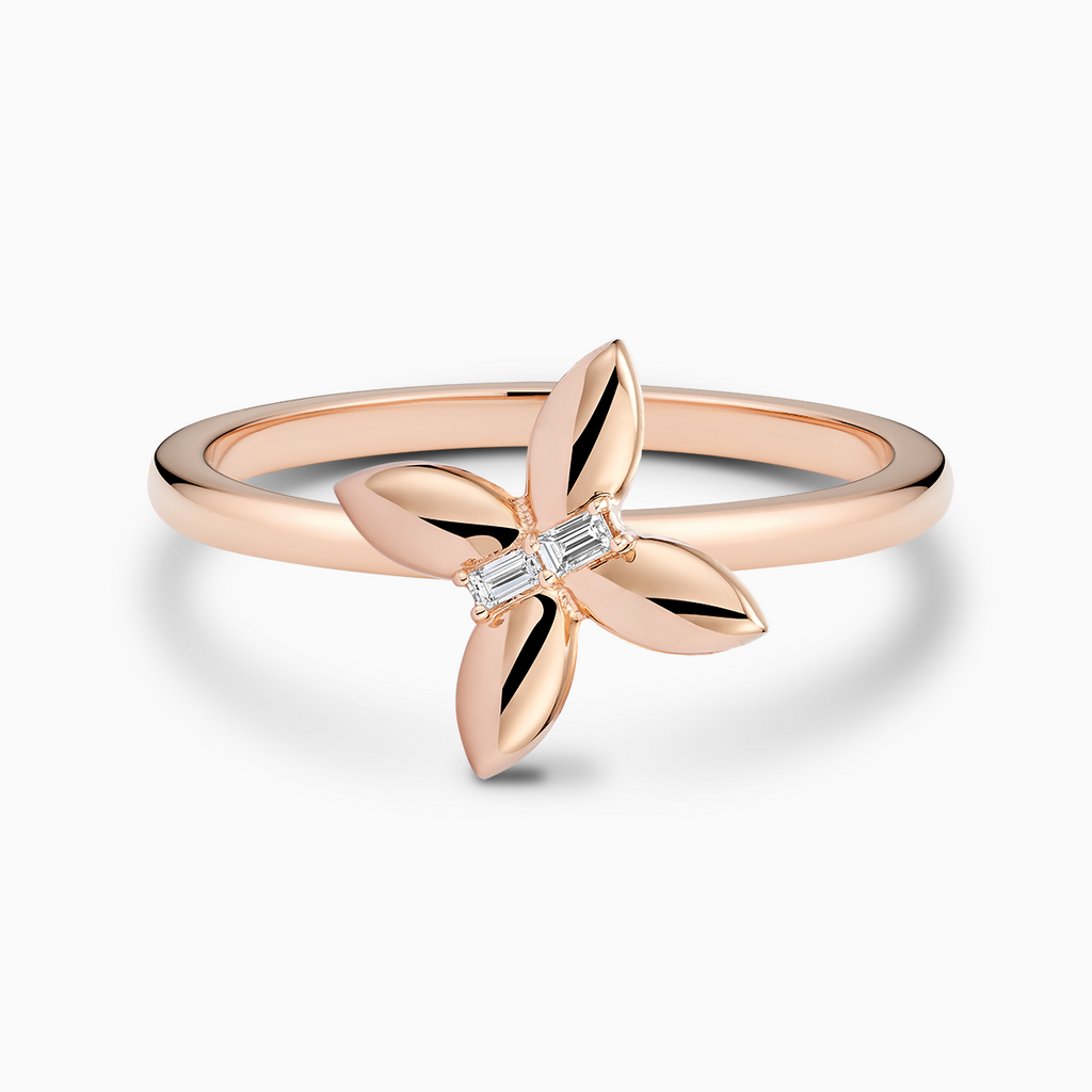 The Ecksand Angled Butterfly Diamond Ring shown with Lab-grown VS2+/ F+ in 14k Rose Gold