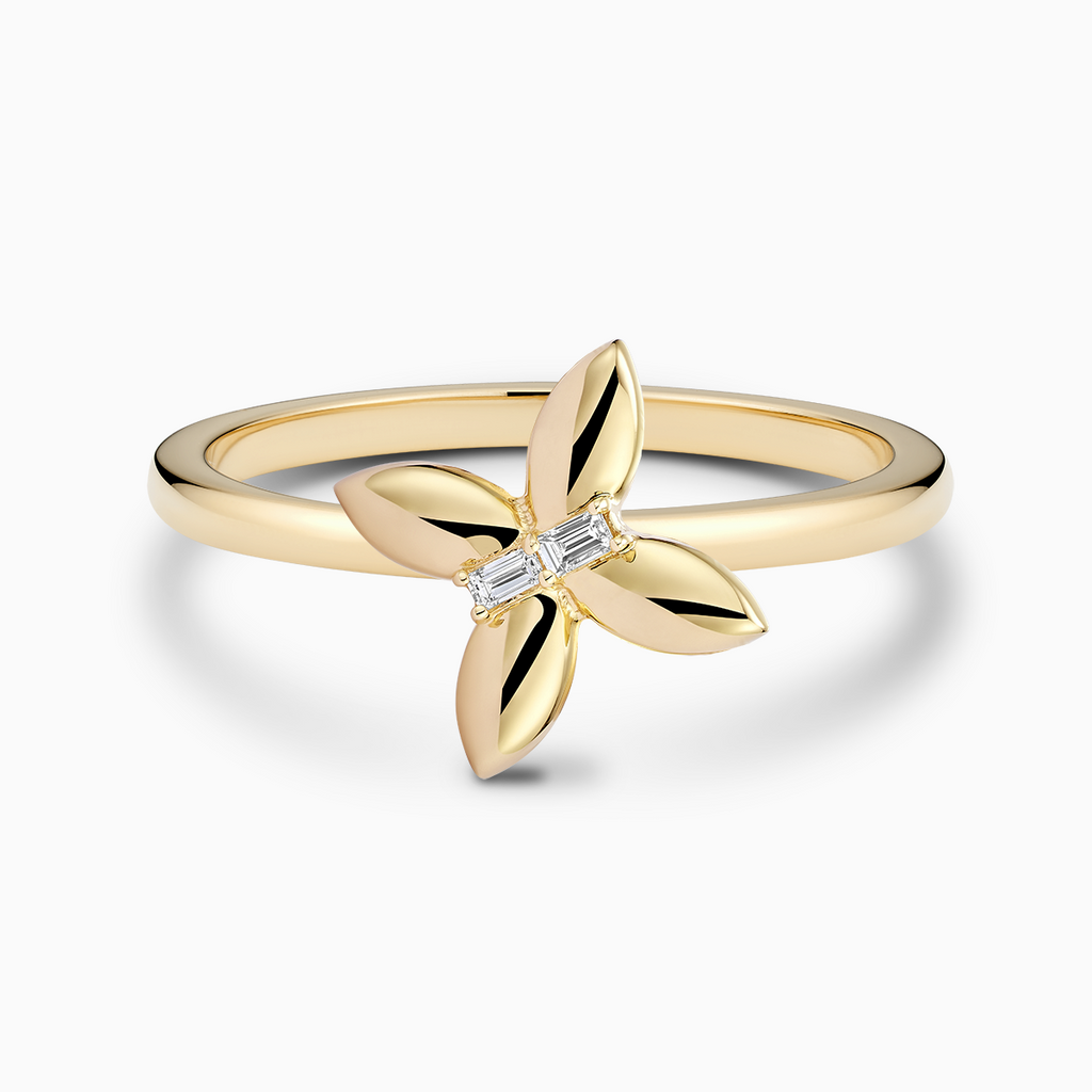 The Ecksand Angled Butterfly Diamond Ring shown with Lab-grown VS2+/ F+ in 14k Yellow Gold