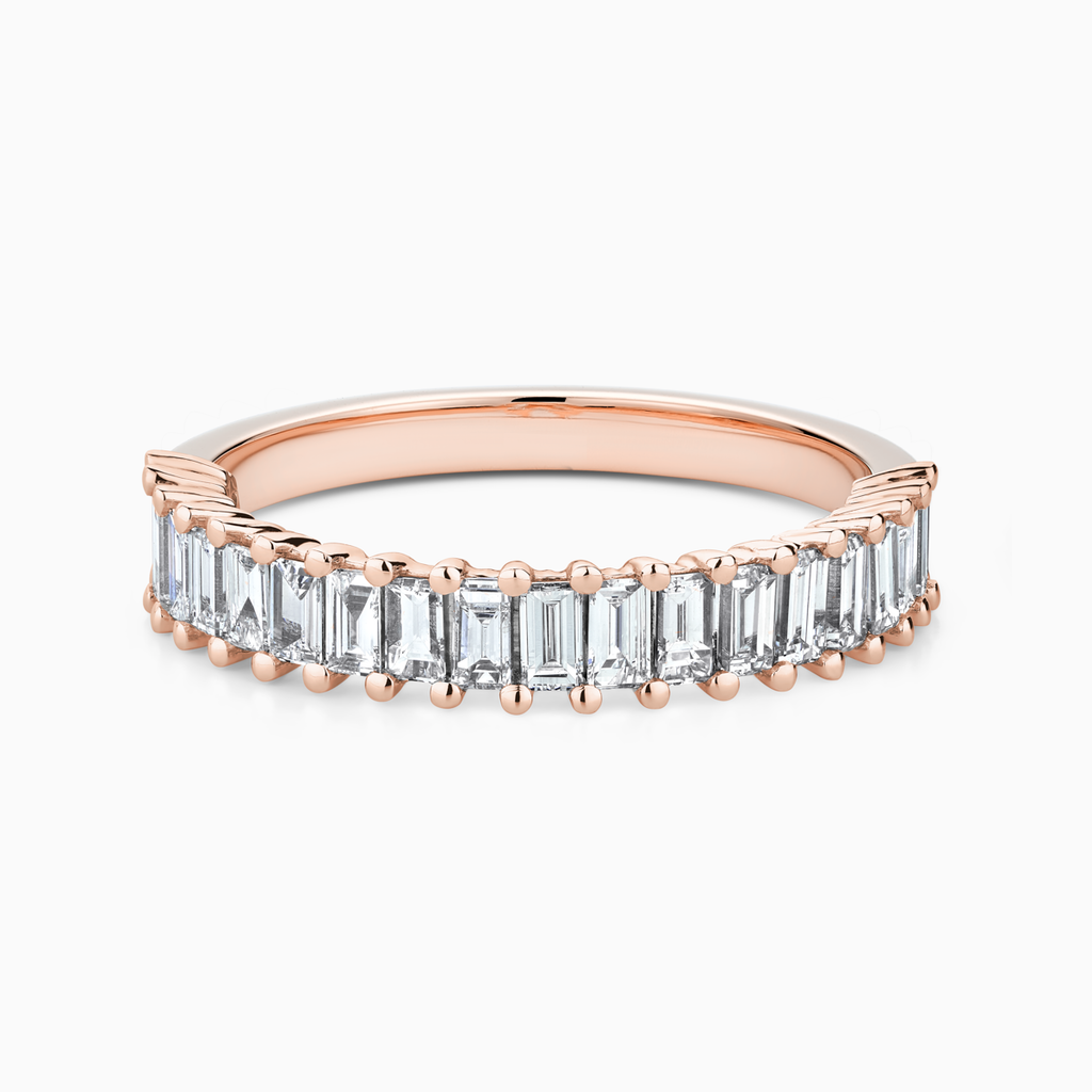 The Ecksand Thin Half-Eternity Ring with Baguette Diamonds shown with Natural VS2+/ F+ in 14k Rose Gold