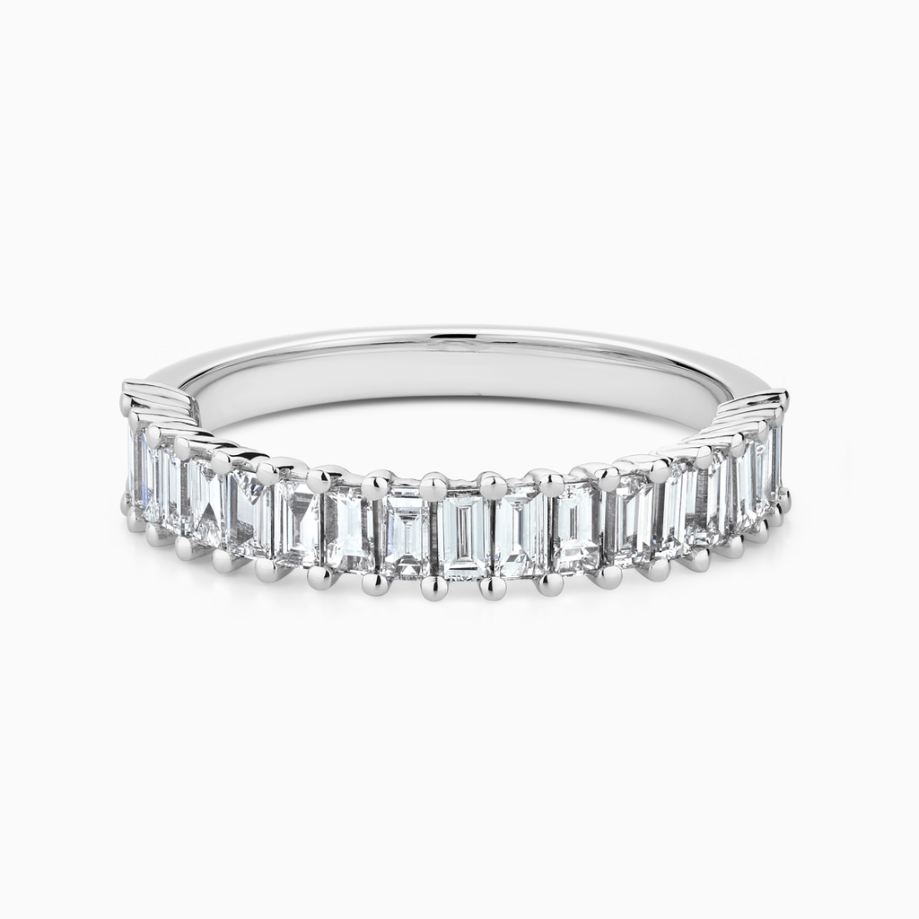 The Ecksand Thin Half-Eternity Ring with Baguette Diamonds shown with Natural VS2+/ F+ in 14k White Gold