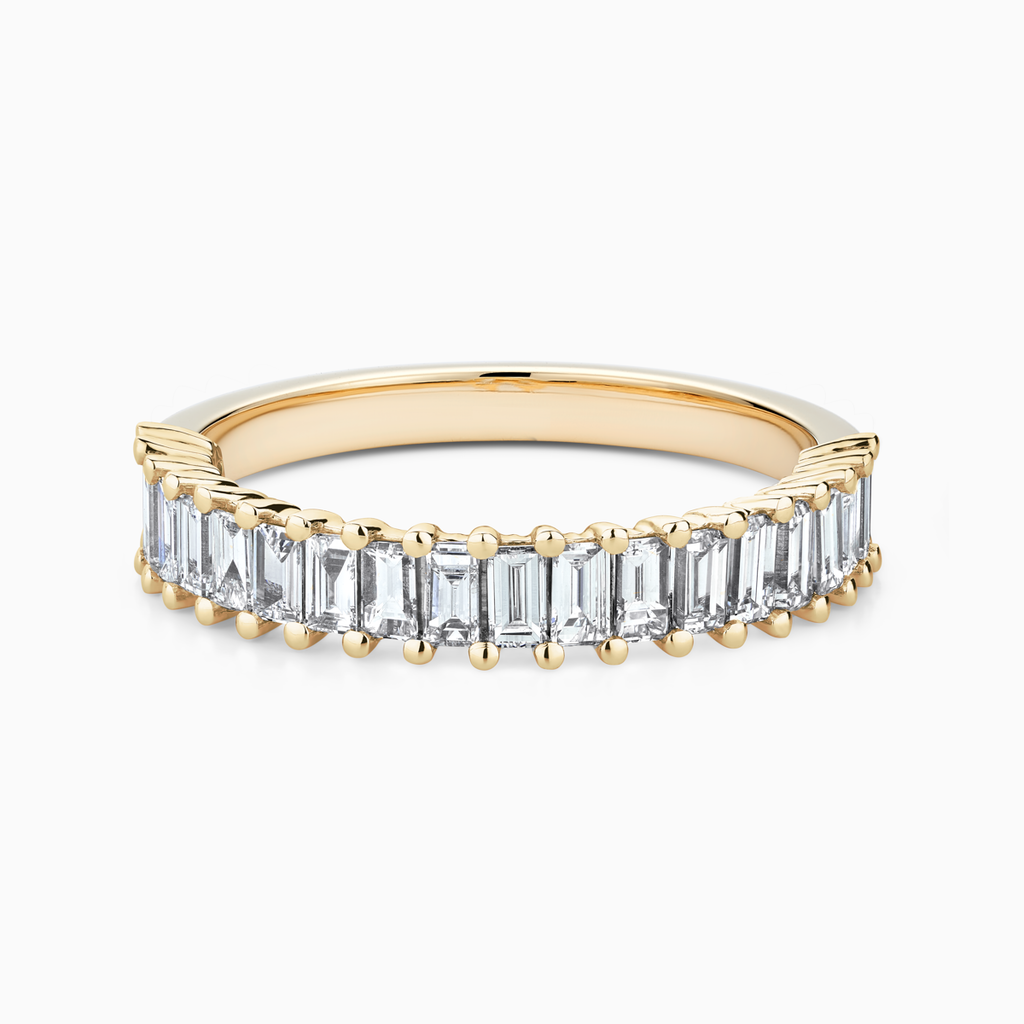 The Ecksand Thin Half-Eternity Ring with Baguette Diamonds shown with Natural VS2+/ F+ in 14k Yellow Gold