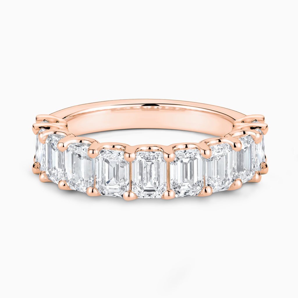 The Ecksand Emerald-Cut Diamond Semi-Eternity Ring shown with Natural VS2+/ F+ in 14k Rose Gold