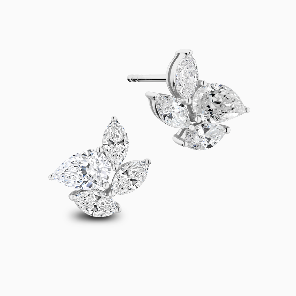 The Ecksand Diamond Cluster Stud Earrings shown with Natural VS2+/ F+ in 14k White Gold