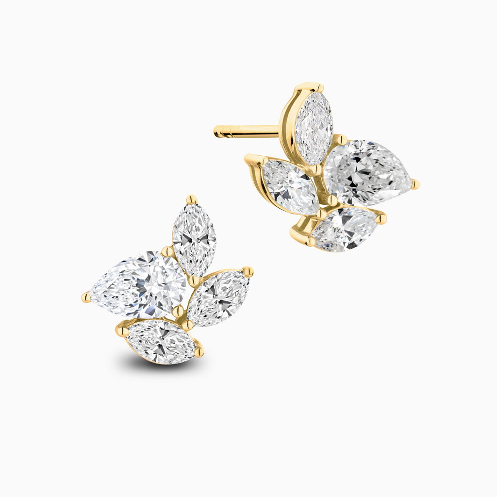 The Ecksand Diamond Cluster Stud Earrings shown with Natural VS2+/ F+ in 14k Yellow Gold