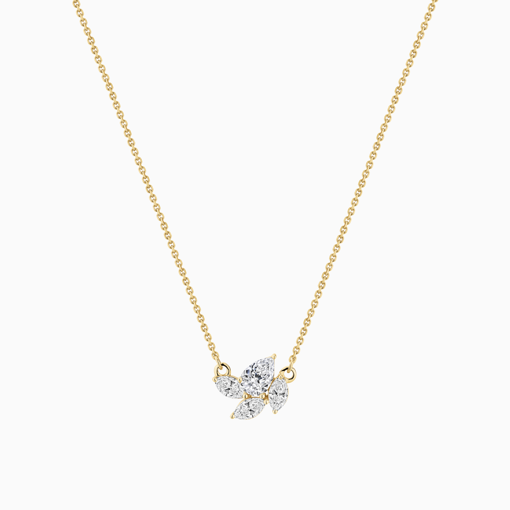 The Ecksand Four-Stone Diamond Cluster Necklace shown with Natural VS2+/ F+ in 14k Yellow Gold