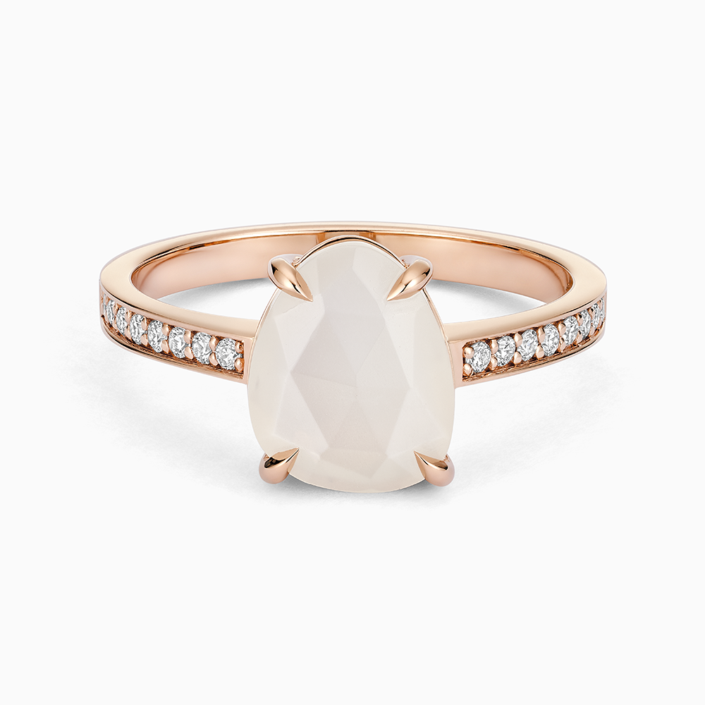 The Ecksand Moonstone Cocktail Ring with Diamond Pave shown with Lab-grown VS2+/ F+ in 14k Rose Gold
