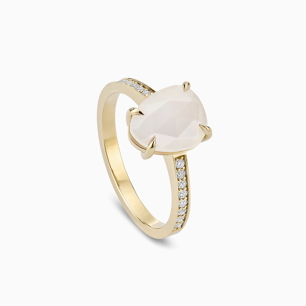 The Ecksand Moonstone Cocktail Ring with Diamond Pave shown with  in 