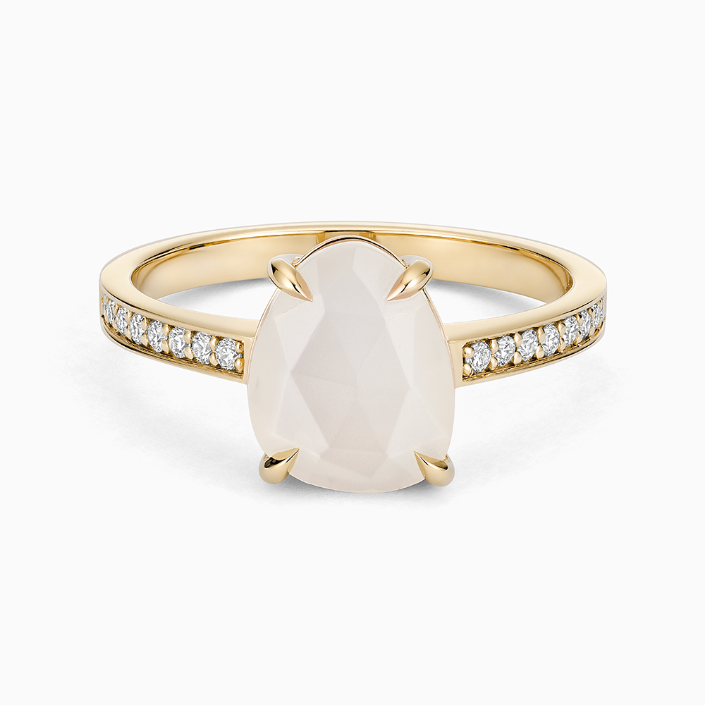 The Ecksand Moonstone Cocktail Ring with Diamond Pave shown with Lab-grown VS2+/ F+ in 14k Yellow Gold