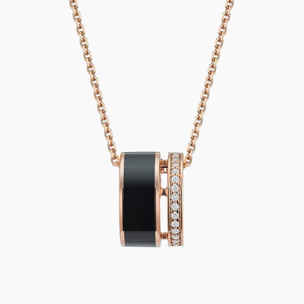 The Ecksand Pendant Necklace with Black Enamel and Diamond Pavé shown with  in 