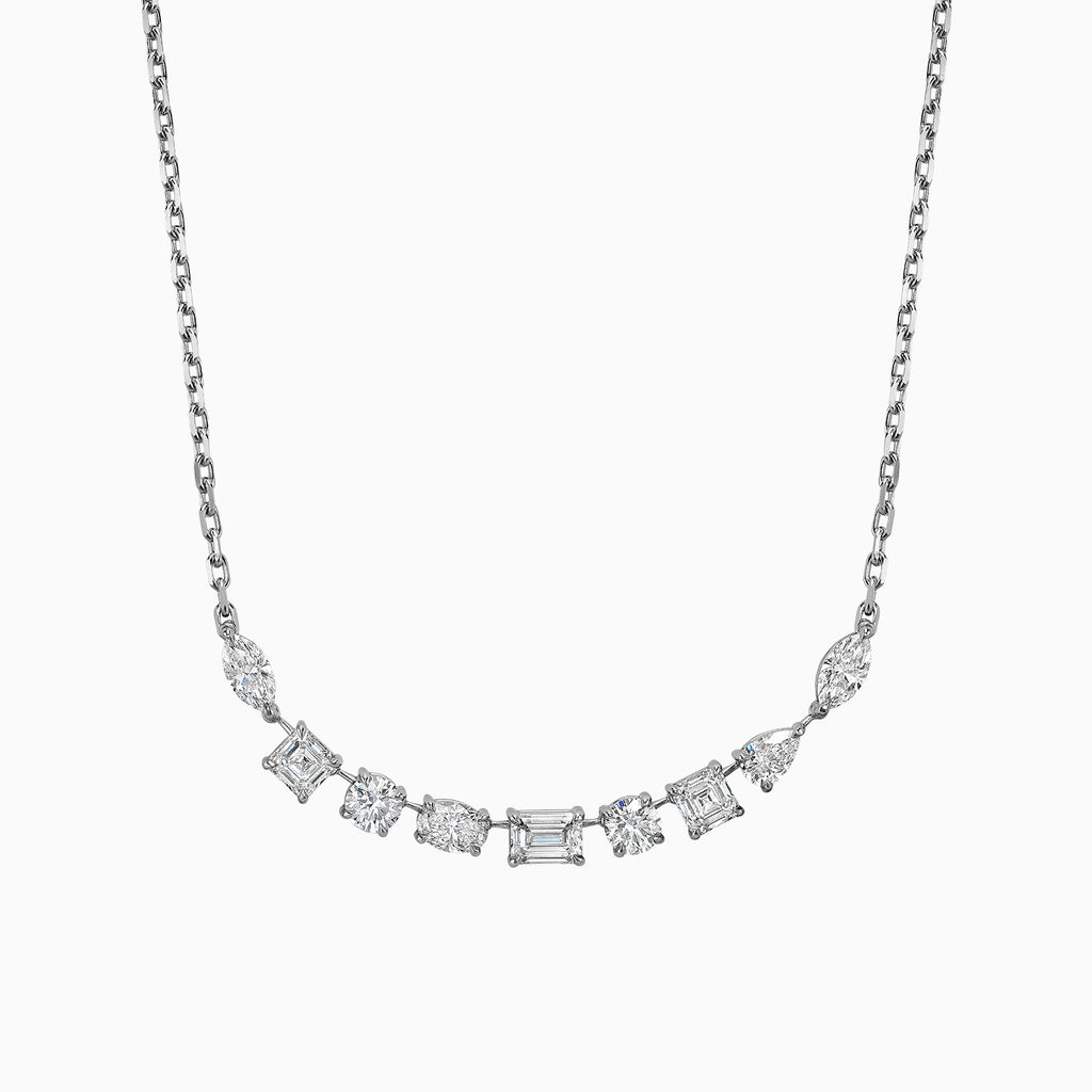 The Ecksand Multi-Shape Diamond Necklace shown with Natural VS2+/F+ in 14k White Gold