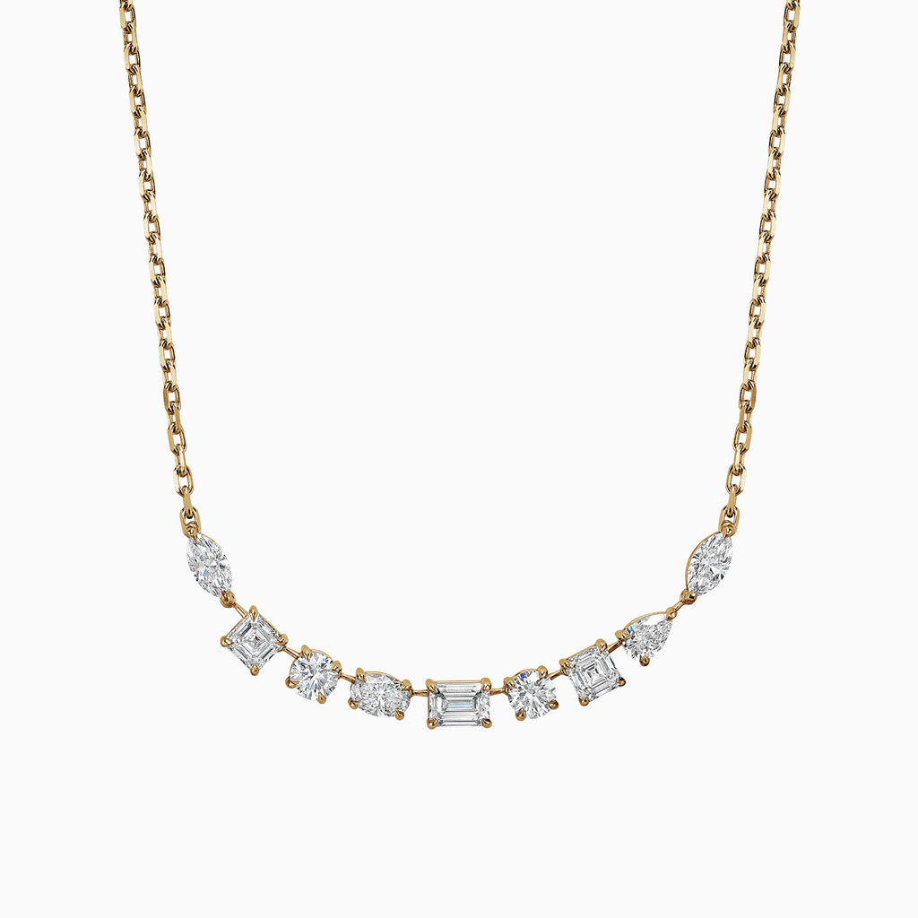 The Ecksand Multi-Shape Diamond Necklace shown with Natural VS2+/F+ in 14k Yellow Gold