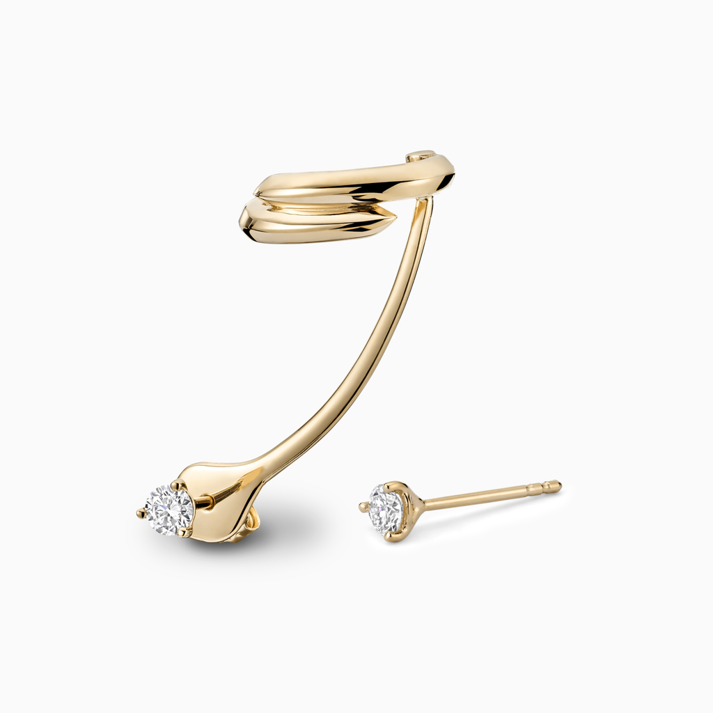 The Ecksand Conch Jacket Earring with Round Studs shown with Natural VS2+/ F+ in 14k Yellow Gold