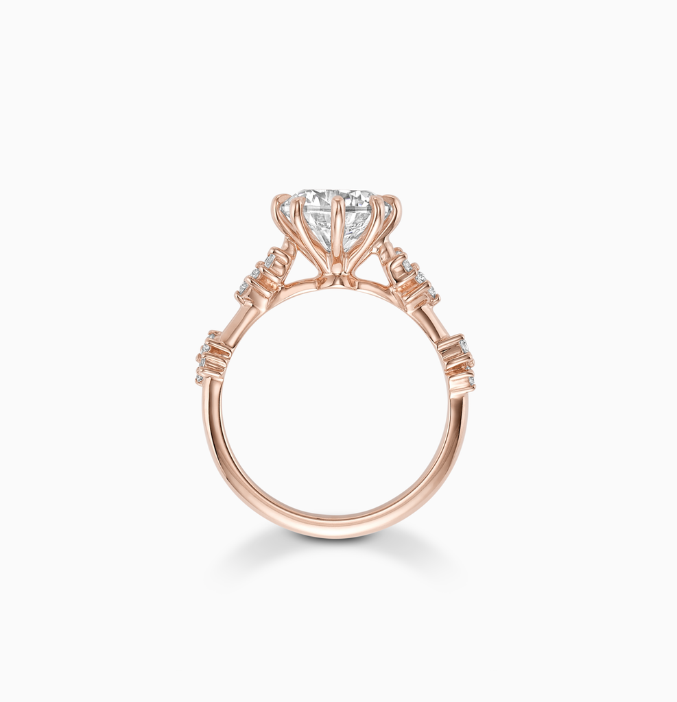 The Ecksand Eight-Prong Blossom Engagement Ring with Side Diamonds shown with  in 