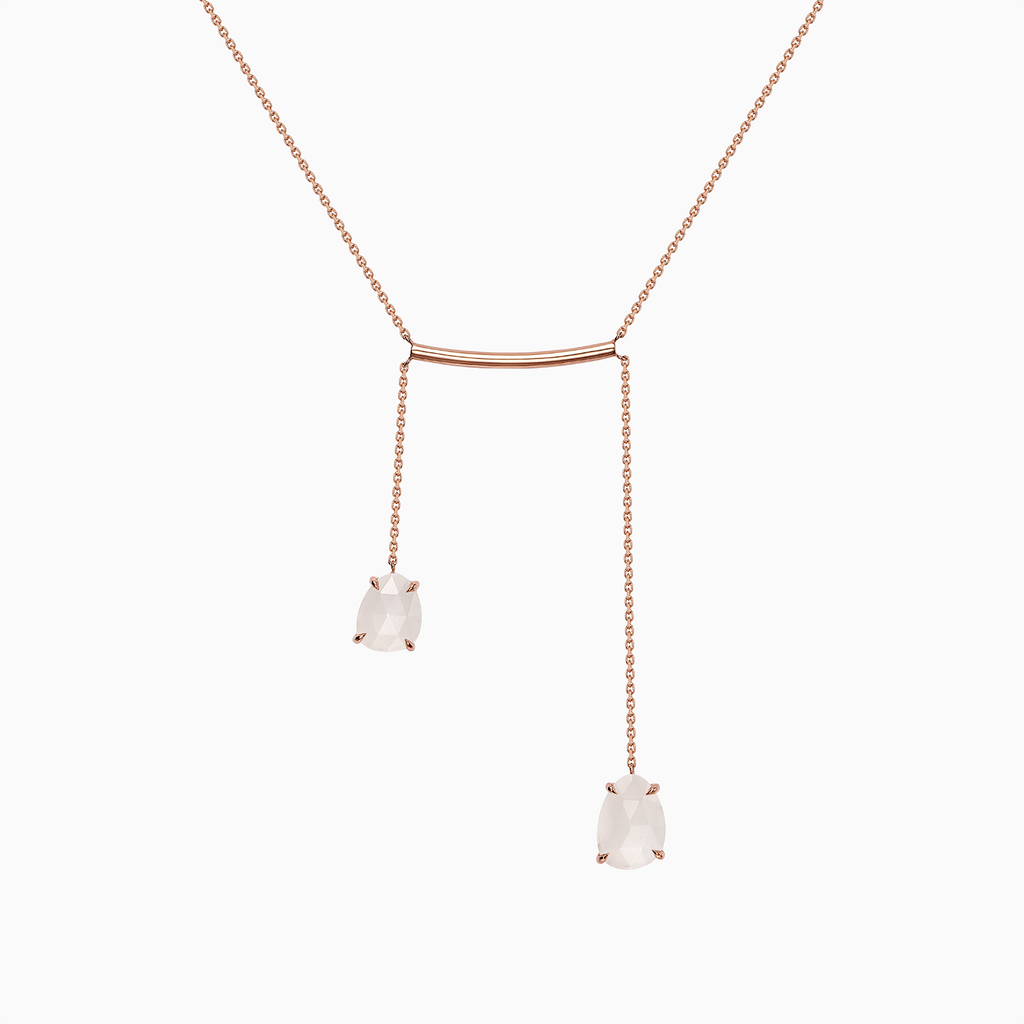 The Ecksand Moonstone Double Drop Necklace shown with  in 14k Rose Gold