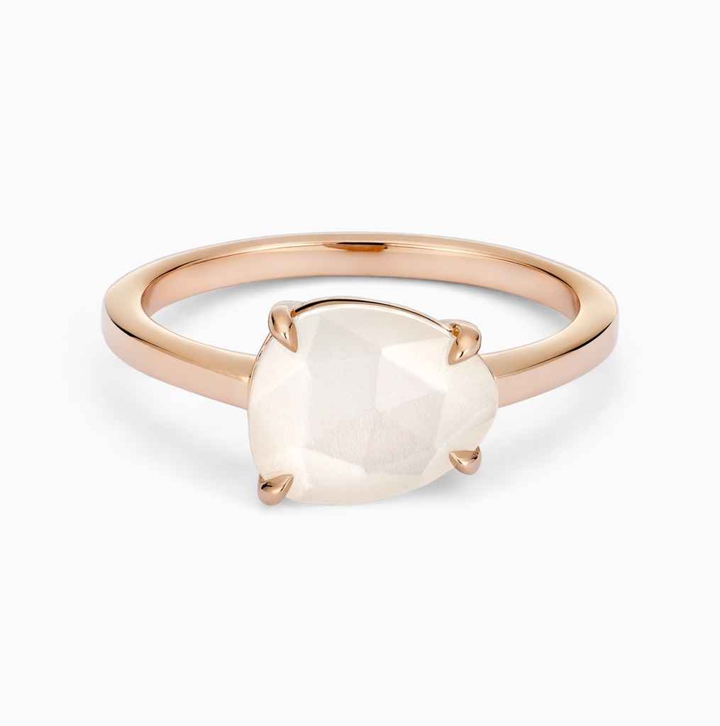The Ecksand Moonstone East-West Cocktail Ring shown with  in 14k Rose Gold