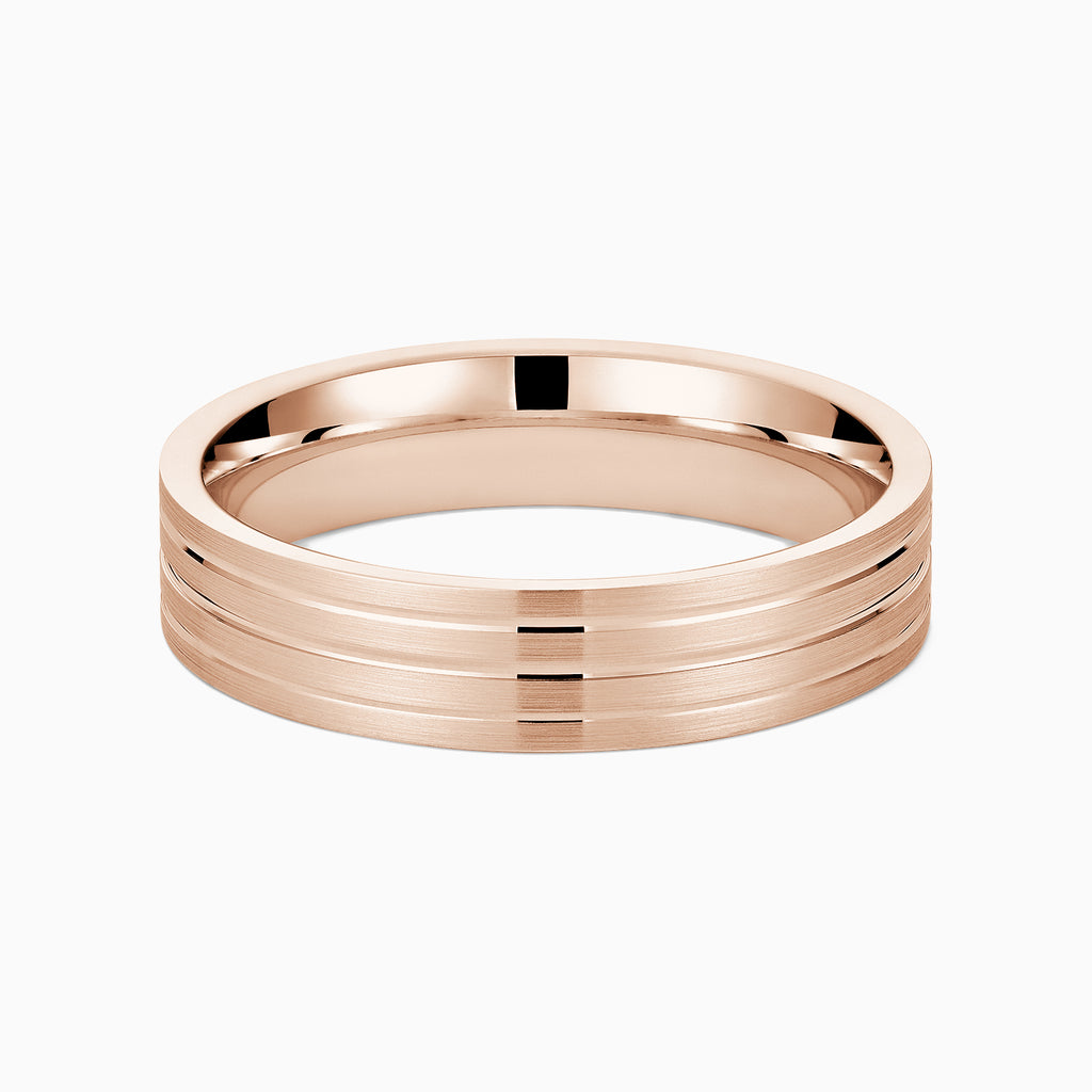 The Ecksand Three Line Brushed Wedding Band shown with Band: 5mm in 14k Rose Gold