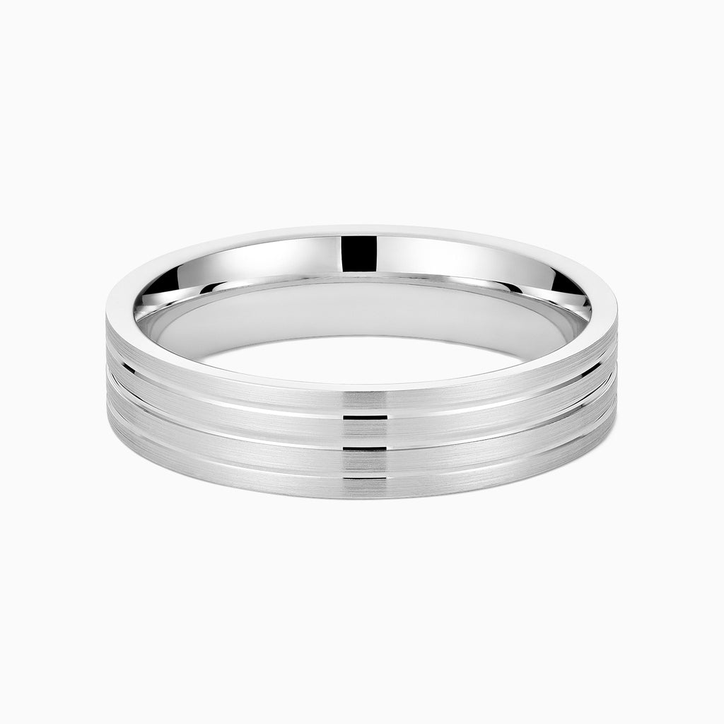 The Ecksand Three Line Brushed Wedding Band shown with Band: 5mm in 14k White Gold