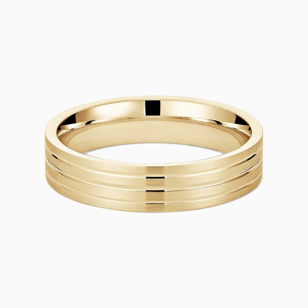 The Ecksand Three Line Brushed Wedding Band shown with Band: 5mm in 14k Yellow Gold