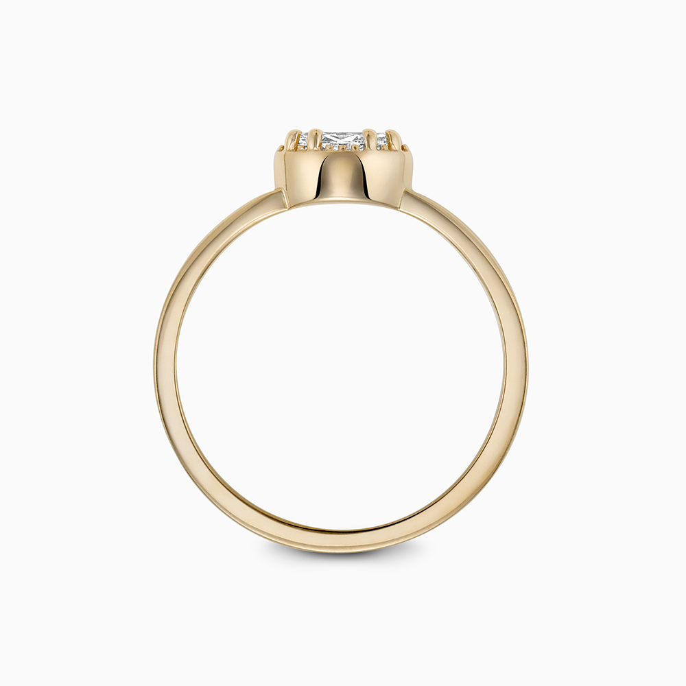 Profile view of Ecksand's Marquise Diamond Stackable Ring with Milgrain Halo in 18k Yellow Gold, Lab-grown VS2+/F+