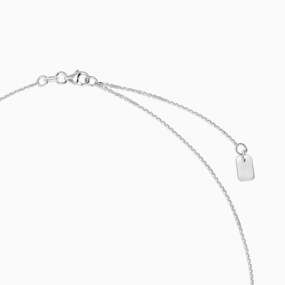 Angled view of Ecksand's Oval Diamond Stackable Necklace with Milgrain Halo in 18k White Gold, Lab-grown VS2+/F+ #2