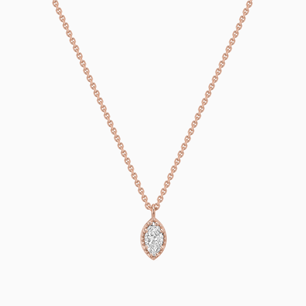 Face view of Ecksand's Marquise Diamond Stackable Necklace with Milgrain Halo in 18k Rose Gold, Lab-grown VS2+/F+