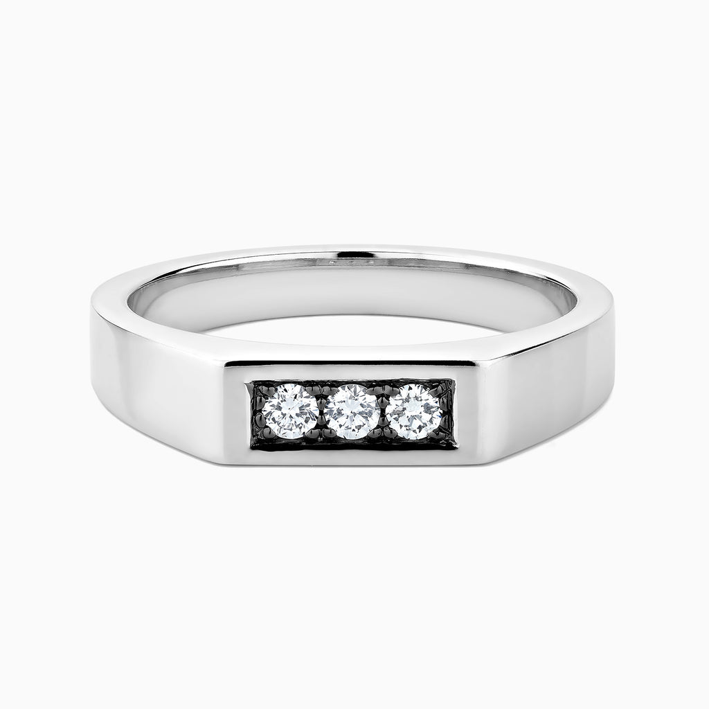 The Ecksand Three Stone Wedding Ring with Diamonds shown with Natural VS2+/ F+ in 14k White Gold