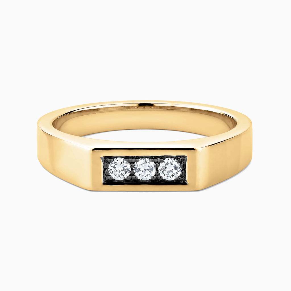 The Ecksand Three Stone Wedding Ring with Diamonds shown with Natural VS2+/ F+ in 14k Yellow Gold