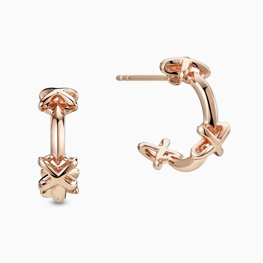 The Ecksand Three X's Hoop Studs shown with  in 14k Rose Gold