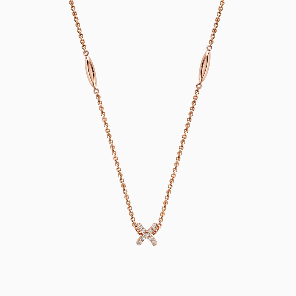 The Ecksand Moving X Chain Pendant Necklace with Diamond Pavé shown with Lab-grown VS2+/ F+ in 14k Rose Gold