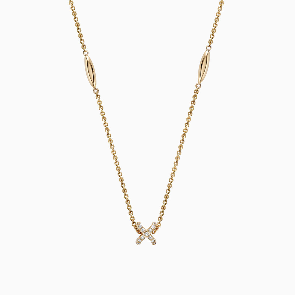 The Ecksand Moving X Chain Pendant Necklace with Diamond Pavé shown with Lab-grown VS2+/ F+ in 14k Yellow Gold