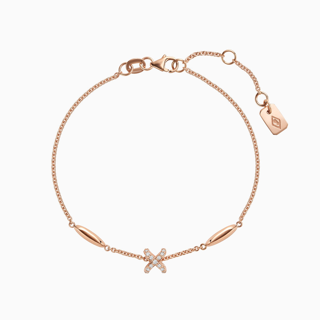 The Ecksand Moving X Chain Pendant Bracelet with Diamond Pavé shown with Lab-grown VS2+/ F+ in 14k Rose Gold