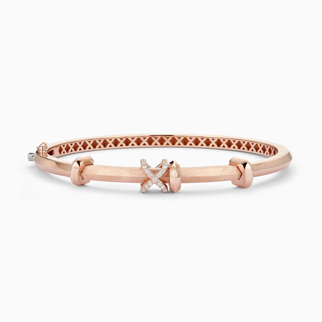 The Ecksand Iconic Moving X Bangle with Diamond Pavé shown with Lab-grown VS2+/ F+ in 14k Rose Gold