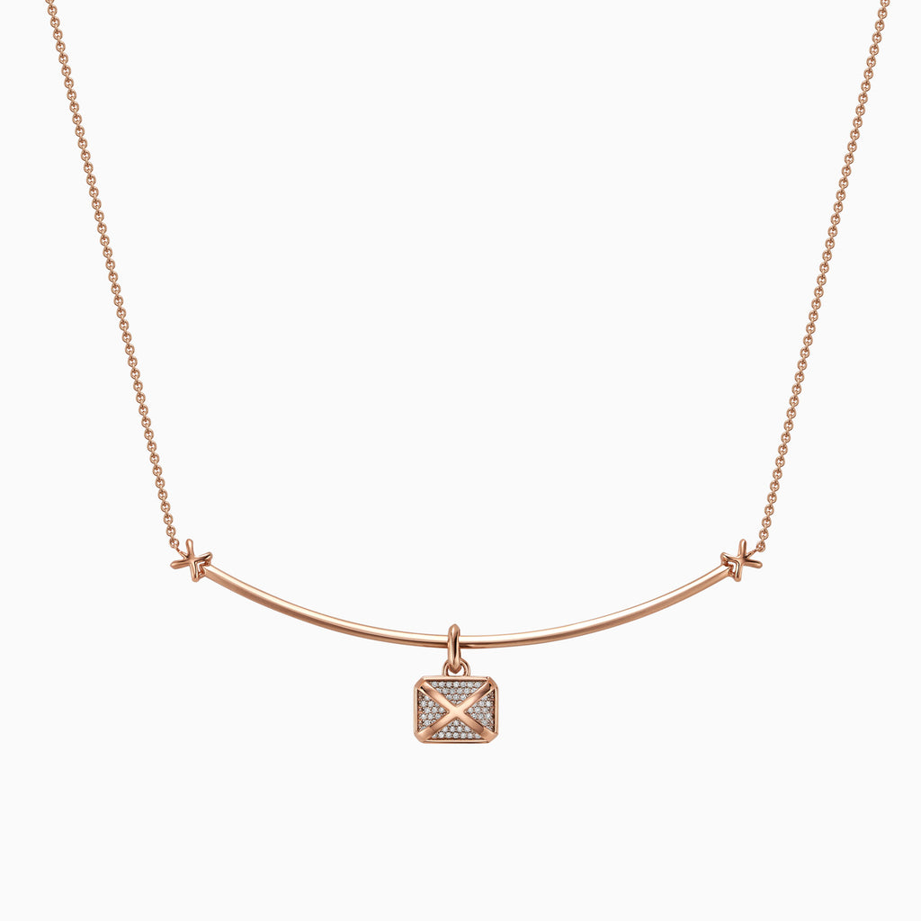The Ecksand X Marks the Spot Necklace shown with Lab-grown VS2+/ F+ in 14k Rose Gold